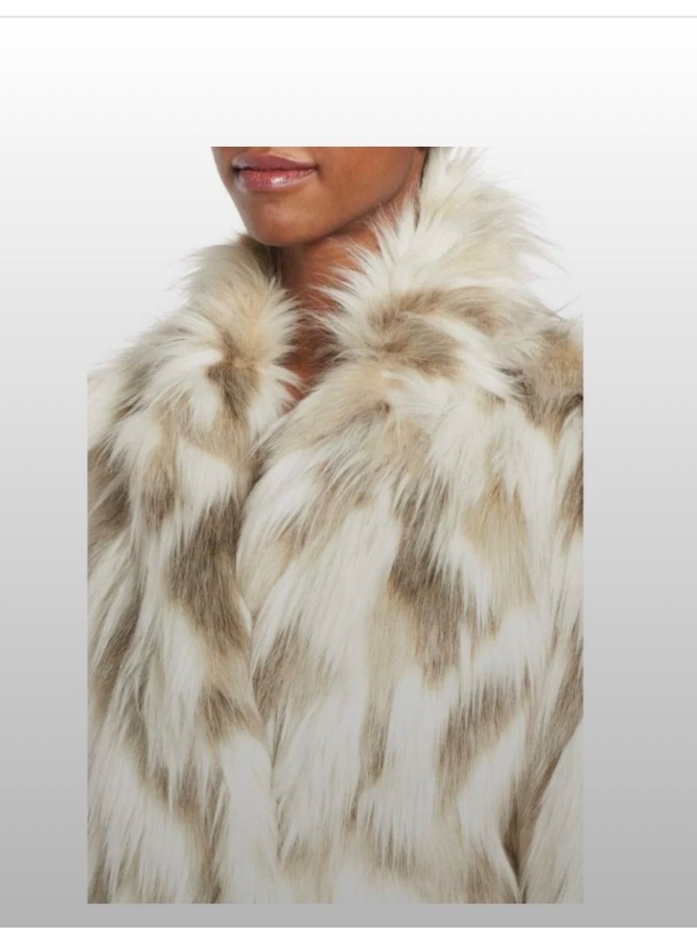 Elie Tahari Cream and Brown Faux Fur Coat - Picture 2 of 9